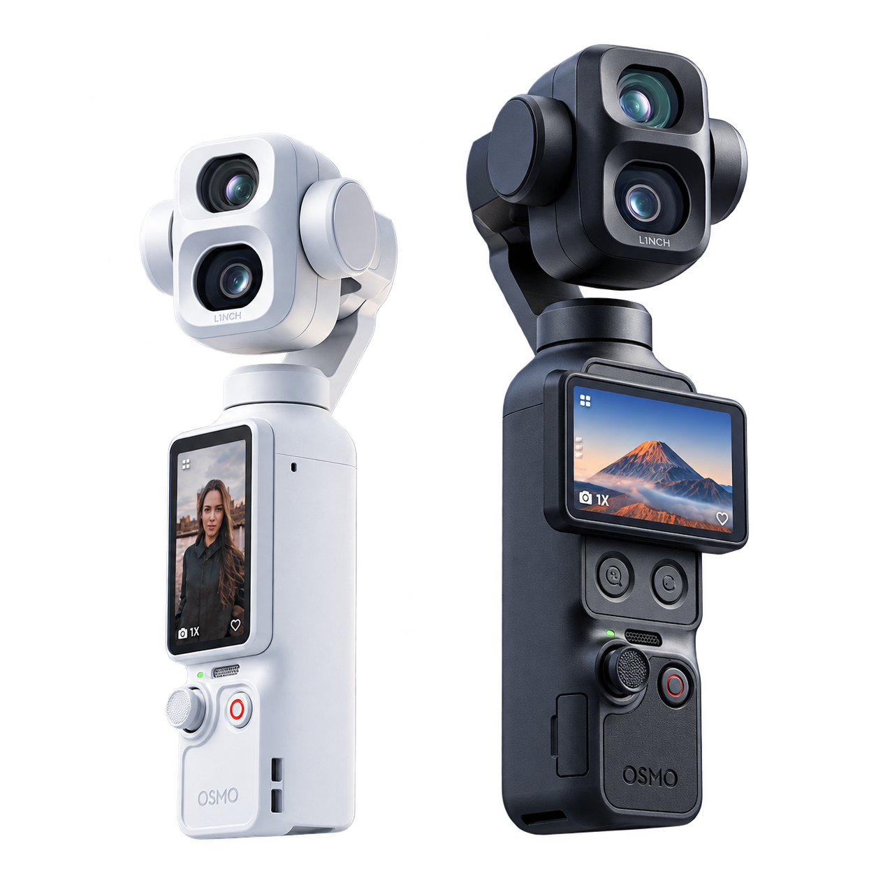 White and black DJI Osmo Pocket 4P dual-lens gimbal cameras